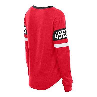 Women's New Era Scarlet San Francisco 49ers Plus Size Throwback Lace-Up Long Sleeve T-Shirt