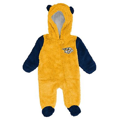 Infant & Newborn Outerstuff Gold Nashville Predators Stay Napping Fleece Bunting Full-Zip Sleeper