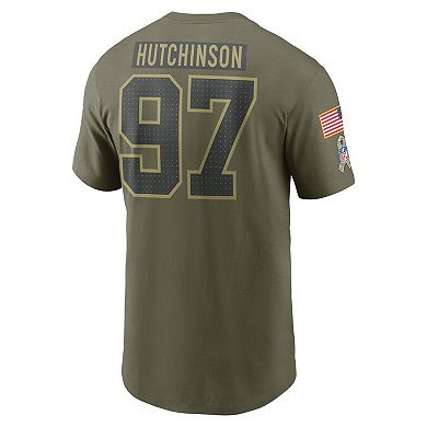 Men's Nike Aidan Hutchinson Olive Detroit Lions 2025 Salute to Service Name & Number T-Shirt