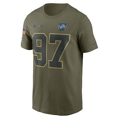 Men's Nike Aidan Hutchinson Olive Detroit Lions 2025 Salute to Service Name & Number T-Shirt