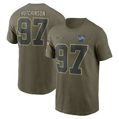 Men's Nike Aidan Hutchinson Olive Detroit Lions 2025 Salute to Service Name & Number T-Shirt