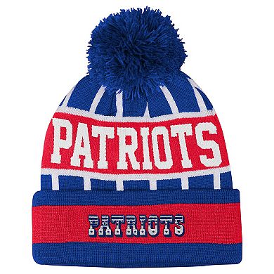 Youth Outerstuff Royal New England Patriots Go Fast Cuffed Knit Hat with Pom