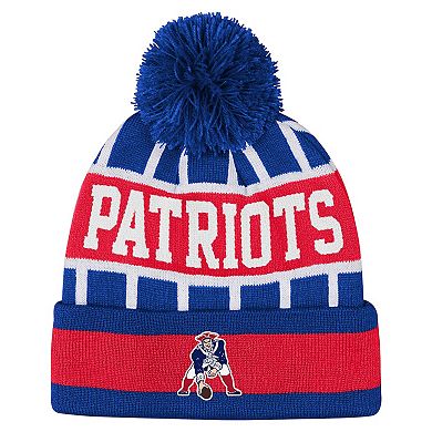 Youth Outerstuff Royal New England Patriots Go Fast Cuffed Knit Hat with Pom