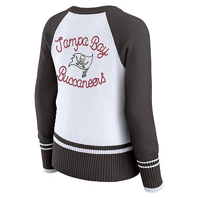 Women's WEAR by Erin Andrews White/Pewter Tampa Bay Buccaneers Colorblock Raglan Sweater