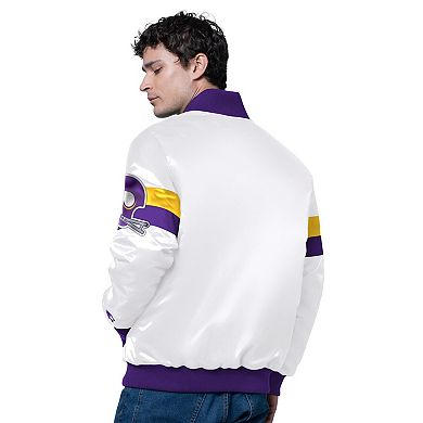 Men's Starter White Minnesota Vikings Triple Option Satin Varsity Full-Snap Jacket