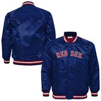 Youth Mitchell & Ness Navy Boston Red Sox Cooperstown Collection Raglan Satin Full-Snap Jacket