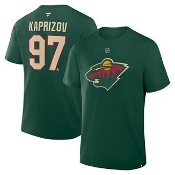 Men's Fanatics Kirill Kaprizov Green Minnesota Wild Authentic Stack Name & Number T-Shirt