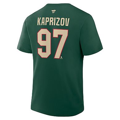 Men's Fanatics Kirill Kaprizov Green Minnesota Wild Authentic Stack Name & Number T-Shirt
