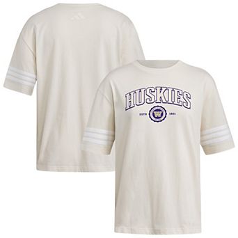 Women's adidas Cream Washington Huskies Fashion Three-Stripes Oversized T-Shirt