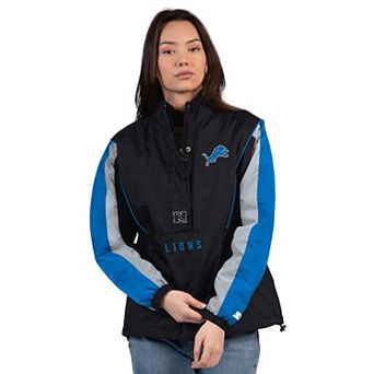 Women's Starter Black/Blue Detroit Lions Thursday Night Gridiron Half-Zip Jacket