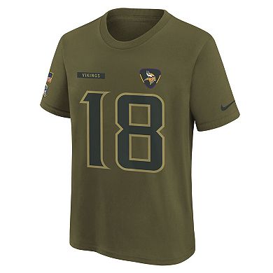 Youth Nike Justin Jefferson Olive Minnesota Vikings 2025 Salute to Service Name & Number T-Shirt