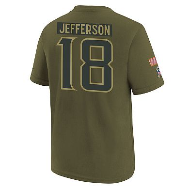 Youth Nike Justin Jefferson Olive Minnesota Vikings 2025 Salute to Service Name & Number T-Shirt