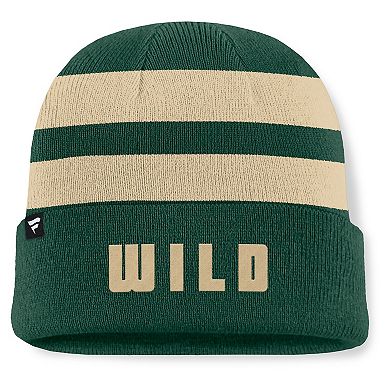 Men's Fanatics Green/Cream Minnesota Wild Fundamental Swipe Stripe Cuffed Knit Hat