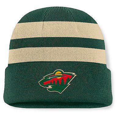Men's Fanatics Green/Cream Minnesota Wild Fundamental Swipe Stripe Cuffed Knit Hat