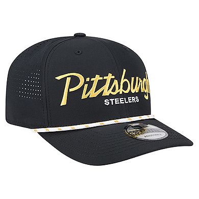 Men's New Era Black Pittsburgh Steelers Script 9SEVENTY Adjustable Hat