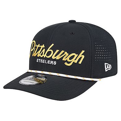 Men's New Era Black Pittsburgh Steelers Script 9SEVENTY Adjustable Hat