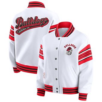 Women's WEAR by Erin Andrews White/Red Georgia Bulldogs Satin Stitch Full-Snap Fleece Sweatshirt Jacket