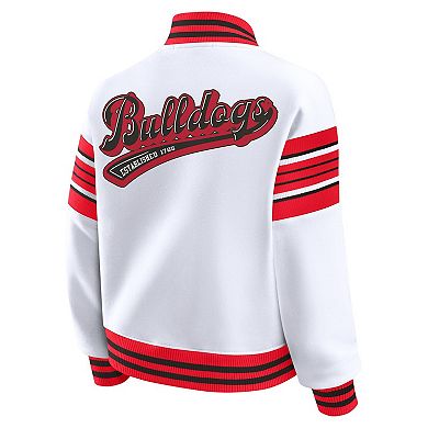 Women's WEAR by Erin Andrews White/Red Georgia Bulldogs Satin Stitch Full-Snap Fleece Sweatshirt Jacket