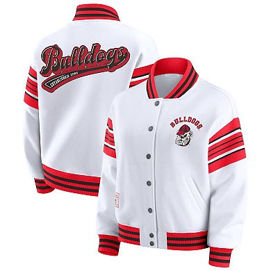 Women's WEAR by Erin Andrews White/Red Georgia Bulldogs Satin Stitch Full-Snap Fleece Sweatshirt Jacket