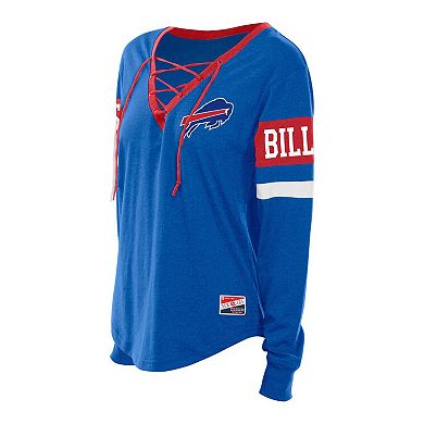 Women's New Era Blue Buffalo Bills Plus Size Throwback Lace-Up Long Sleeve T-Shirt