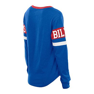 Women's New Era Blue Buffalo Bills Plus Size Throwback Lace-Up Long Sleeve T-Shirt