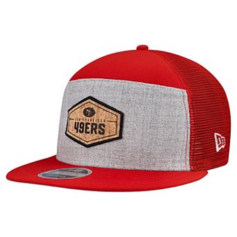Men's New Era Gray/Scarlet San Francisco 49ers Cork Split Panel 9FIFTY Trucker Snapback Hat
