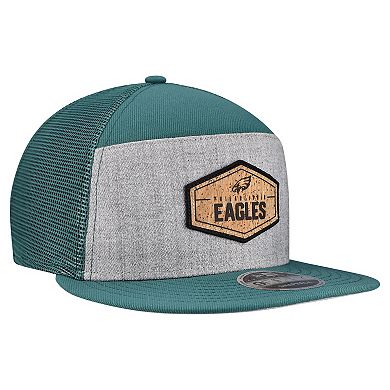 Men's New Era Gray/Midnight Green Philadelphia Eagles Cork Split Panel 9FIFTY Trucker Snapback Hat