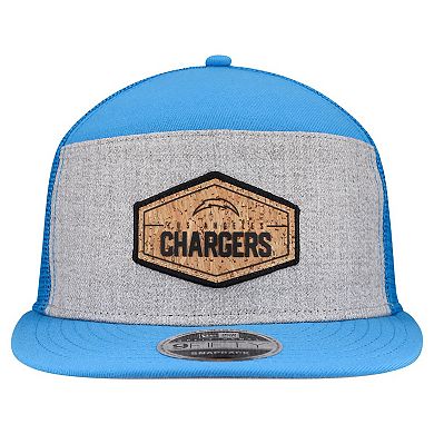 Men's New Era Gray/Powder Blue Los Angeles Chargers Cork Split Panel 9FIFTY Trucker Snapback Hat