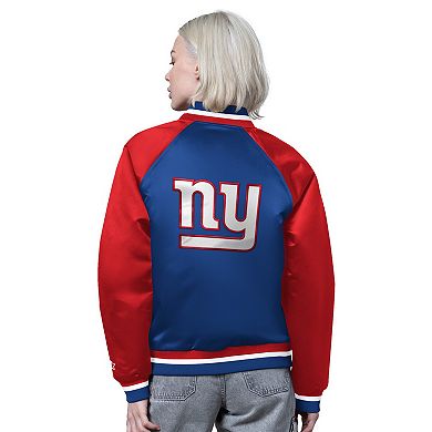 Women's Starter Royal/Red New York Giants Satin Full-Snap Vintage Varsity Jacket