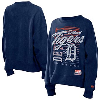 Women's New Era Navy Detroit Tigers Boxy Mineral Wash Dolmen Sleeve Cropped Sweatshirt