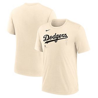 Men's Nike Natural Los Angeles Dodgers Wordmark Tri-Blend T-Shirt