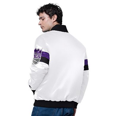 Men's Starter White Sacramento Kings Triple Option Varsity Full-Snap Satin Jacket