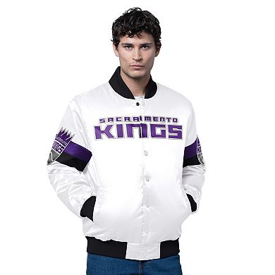 Men's Starter White Sacramento Kings Triple Option Varsity Full-Snap Satin Jacket
