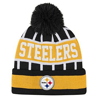 Youth Outerstuff Black Pittsburgh Steelers Go Fast Cuffed Knit Hat with Pom