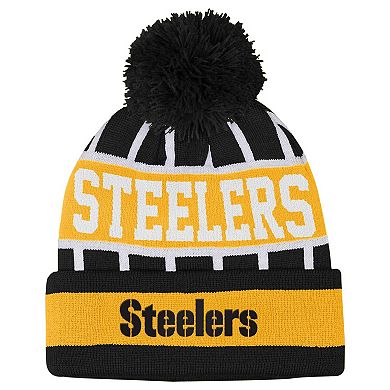 Youth Outerstuff Black Pittsburgh Steelers Go Fast Cuffed Knit Hat with Pom