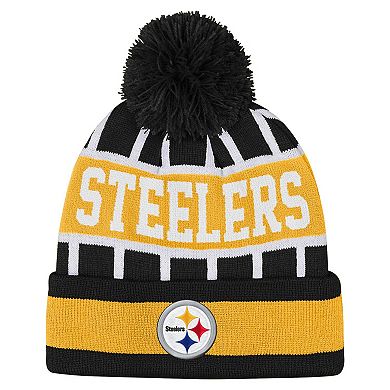 Youth Outerstuff Black Pittsburgh Steelers Go Fast Cuffed Knit Hat with Pom