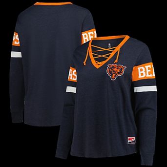 Women's New Era Navy Chicago Bears Plus Size Throwback Lace-Up Long Sleeve T-Shirt