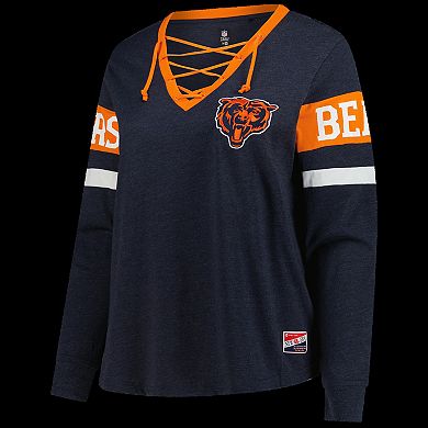 Women's New Era Navy Chicago Bears Plus Size Throwback Lace-Up Long Sleeve T-Shirt