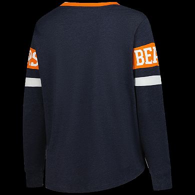 Women's New Era Navy Chicago Bears Plus Size Throwback Lace-Up Long Sleeve T-Shirt