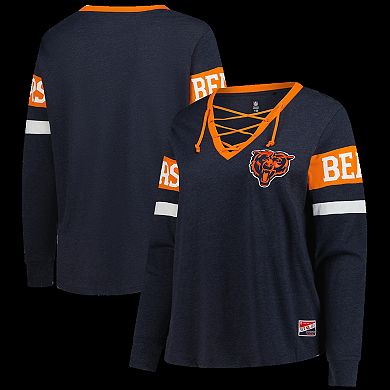 Women's New Era Navy Chicago Bears Plus Size Throwback Lace-Up Long Sleeve T-Shirt