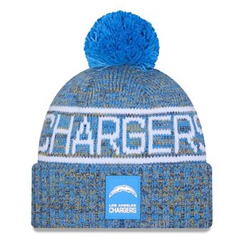 Men's New Era Powder Blue Los Angeles Chargers 2025 Sideline Cold Weather Cuffed Knit Hat with Pom