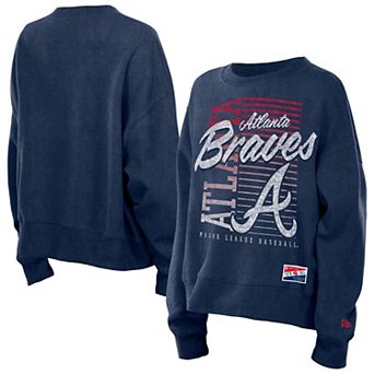 Women's New Era Navy Atlanta Braves Boxy Mineral Wash Dolmen Sleeve Cropped Sweatshirt