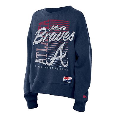 Women's New Era Navy Atlanta Braves Boxy Mineral Wash Dolmen Sleeve Cropped Sweatshirt