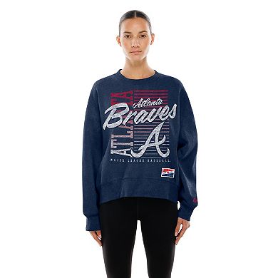 Women's New Era Navy Atlanta Braves Boxy Mineral Wash Dolmen Sleeve Cropped Sweatshirt