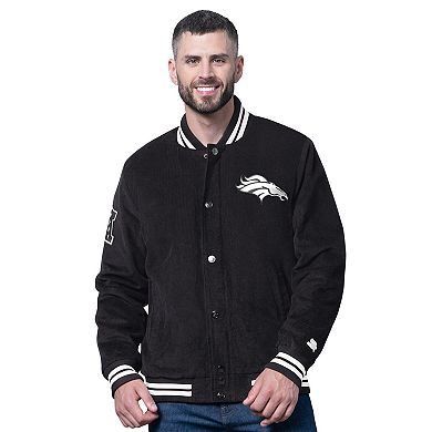 Men's Starter Black Denver Broncos Blackout Corduroy Full-Snap Varsity Jacket