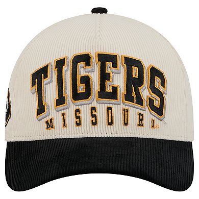 Men's New Era Black/Cream Missouri Tigers Arch Two-Tone Corduroy 9FORTY A-Frame Adjustable Hat