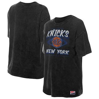 Women's New Era Black New York Knicks Throwback Mineral Wash Oversized T-Shirt