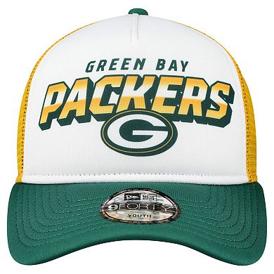 Youth New Era White/Green Green Bay Packers Streak 9FORTY A-Frame Adjustable Hat