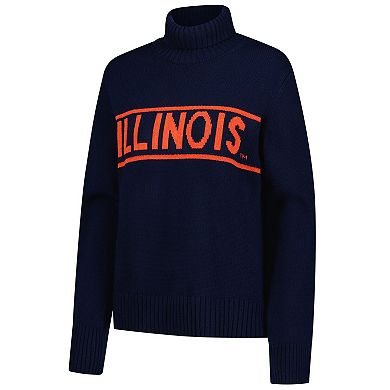 Women's Gameday Social Navy Illinois Fighting Illini Chenille Turtleneck Sweater