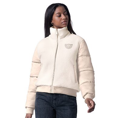Women's G-III 4Her by Carl Banks Cream Las Vegas Raiders Cheerleader Sherpa Full-Zip Jacket